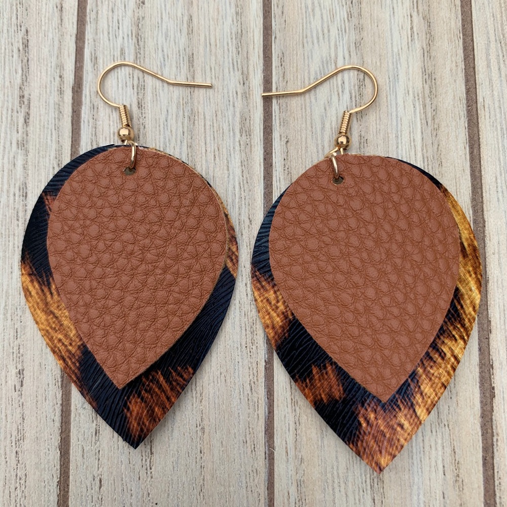 New! | Handmade Faux Leather Earrings Double